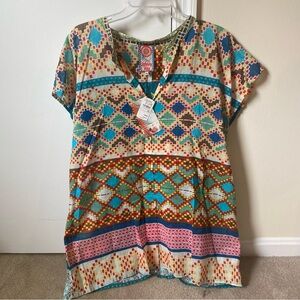 NWT Johnny Was short sleeve split neck tunic XL
